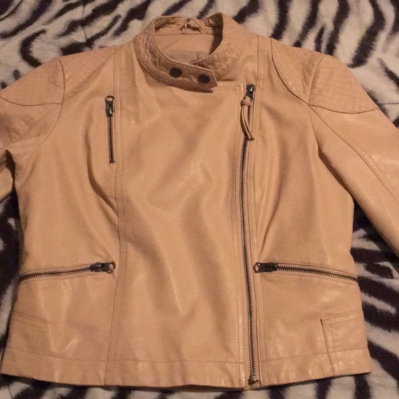 SOFT PINK FAUX LEATHER JACKET - Picture 1 of 8